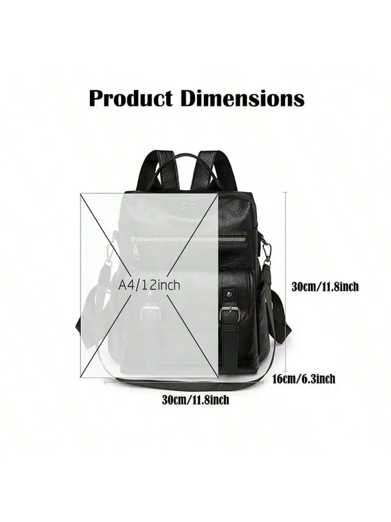 Vintage Soft Leather Womens Backpack With Fringe Multi-Function Travel Bag Black Brown-3