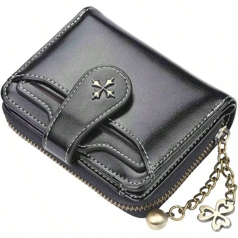 Women’s Retro Small Wallet – Mini Leather Credit Card Holder, Double-Fold Design with Zipper, Compact Aesthetic Wallet-15