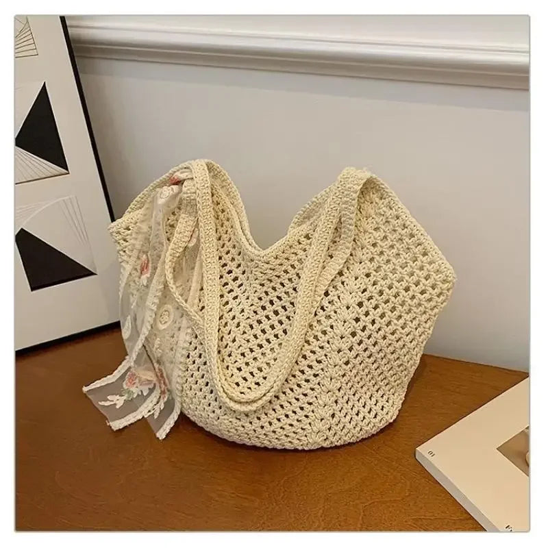 Handmade Wicker Tote Bag Large Capacity Single Shoulder Natural Rattan Casual Light Beach Vacation Daily Women Messenger Bag-24