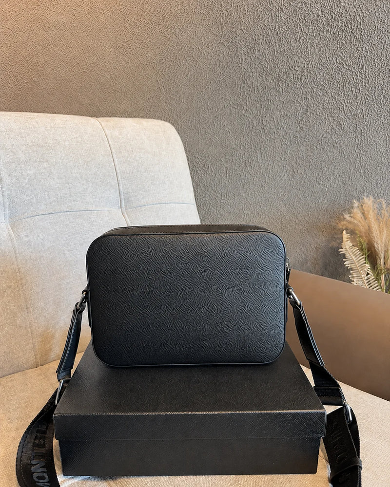 Luxury Men Messenger Bag Saffiano Leather Crossbody Bag Small Business Shoulder Bag Casual Sling Satchel Designer Purse Classic Black-15