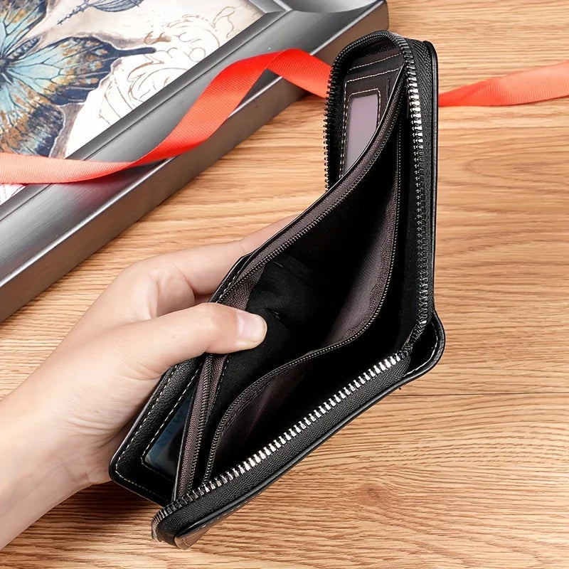 1pc faux Leather Wallet for Men - Premium Retro Letter Embossed Design, Multiple Credit Card Slots, Zipper Closure, Stylish Gift-3