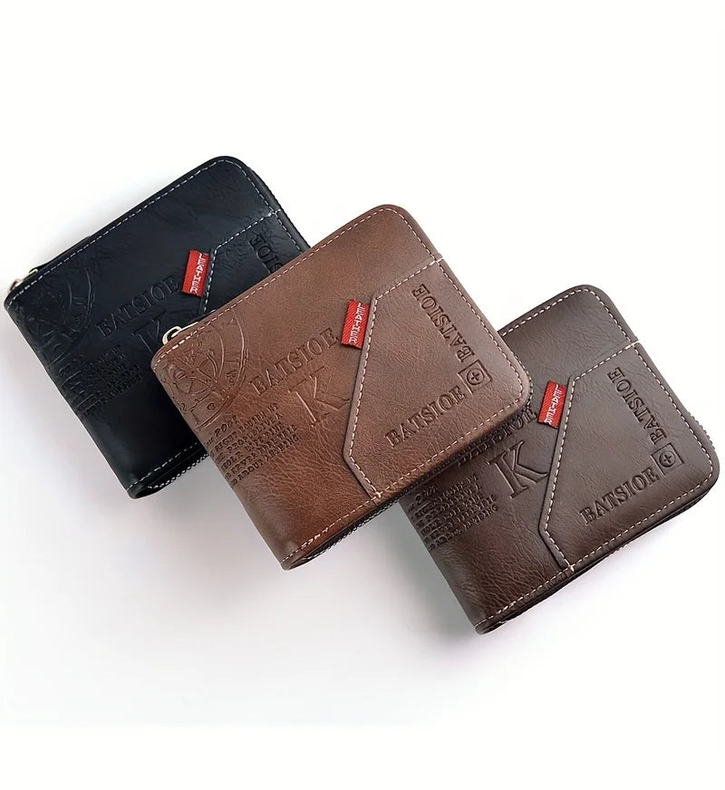 Men's Wallet Made of PU Wax Oil Skin Purse for Men Coin Purse Short Male Card Holder Wallets Zipper Around Money Coin Purse-9