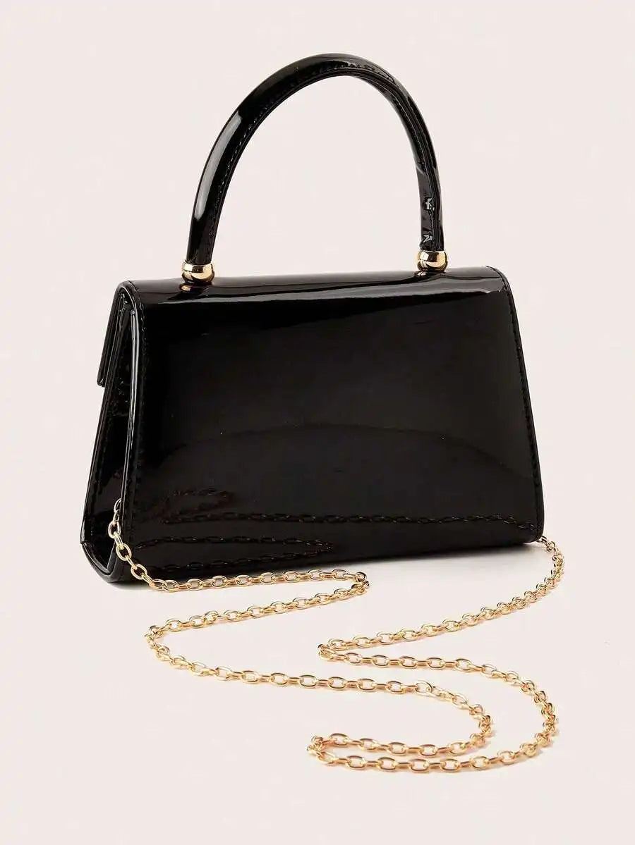 Womens Patent Leather Clutch Evening Bag With Chain Strap