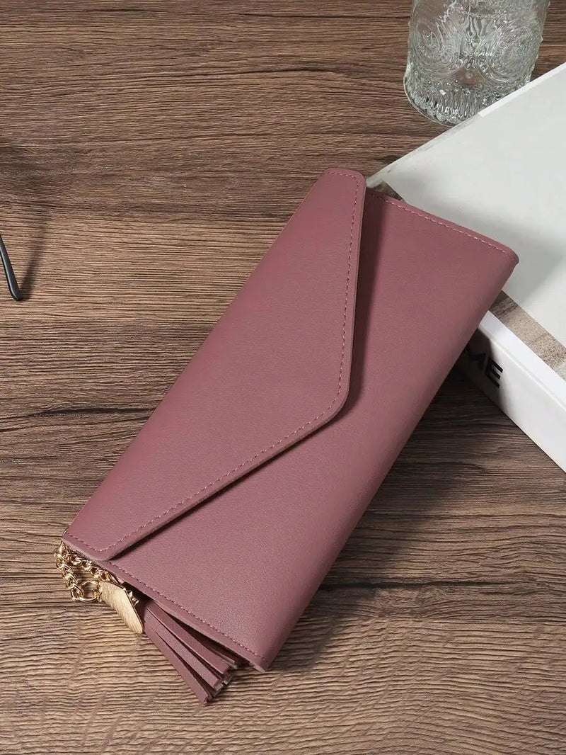 Red Fold Over Women Wallet Large Capacity Credit Card Zipper ID Cash Storage Business Casual-9