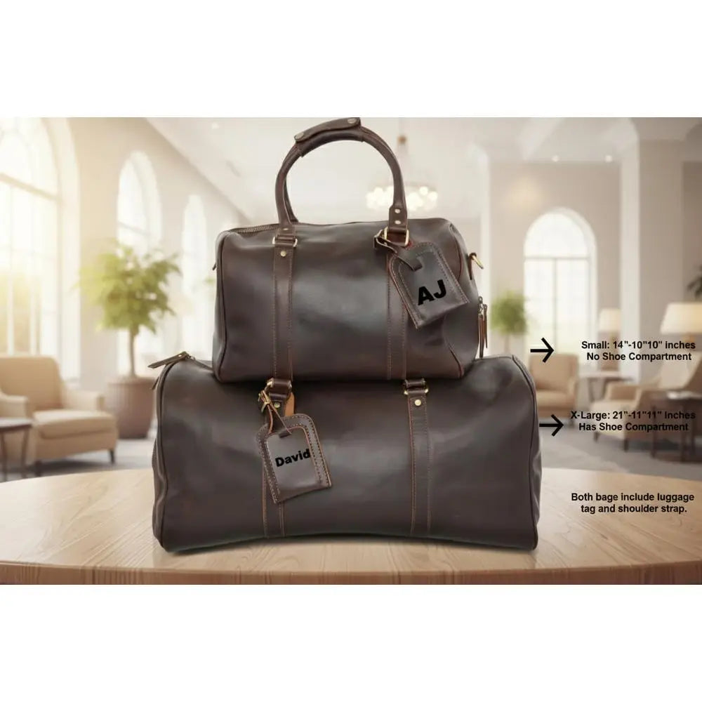 Premium Leather Duffel Bag, Customizable Large Weekend Travel Bag for Men-9