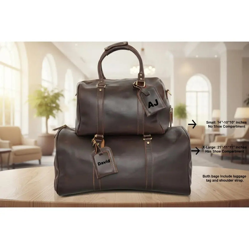 Premium Leather Duffel Bag, Customizable Large Weekend Travel Bag for Men-3