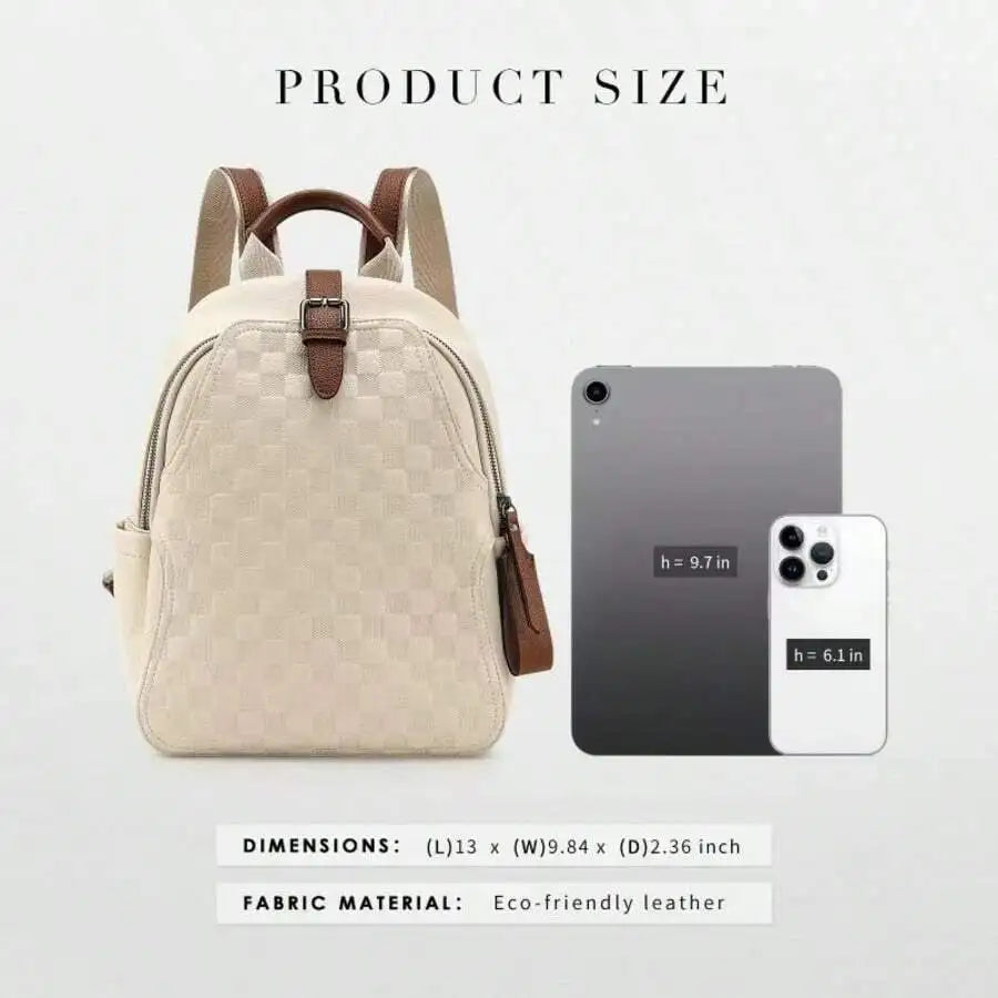 Womens Mini Checkerboard Faux Leather Backpack With Adjustable Straps For Daily Casual Use-2