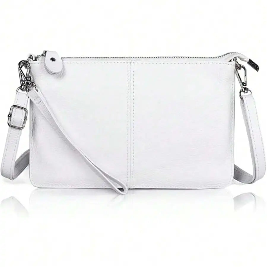 Genuine Leather Wristlet Clutch Wallet Purses Small Crossbody Bags Shoulder Handbag For Women, Silvery Zipper-9