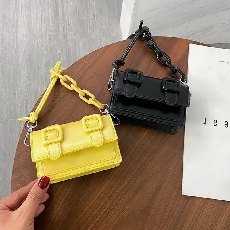 Women Girls Mini PU Leather Handbag, 2022 Summer Yellow Designer Chain Messenger Crossbody Bag-11