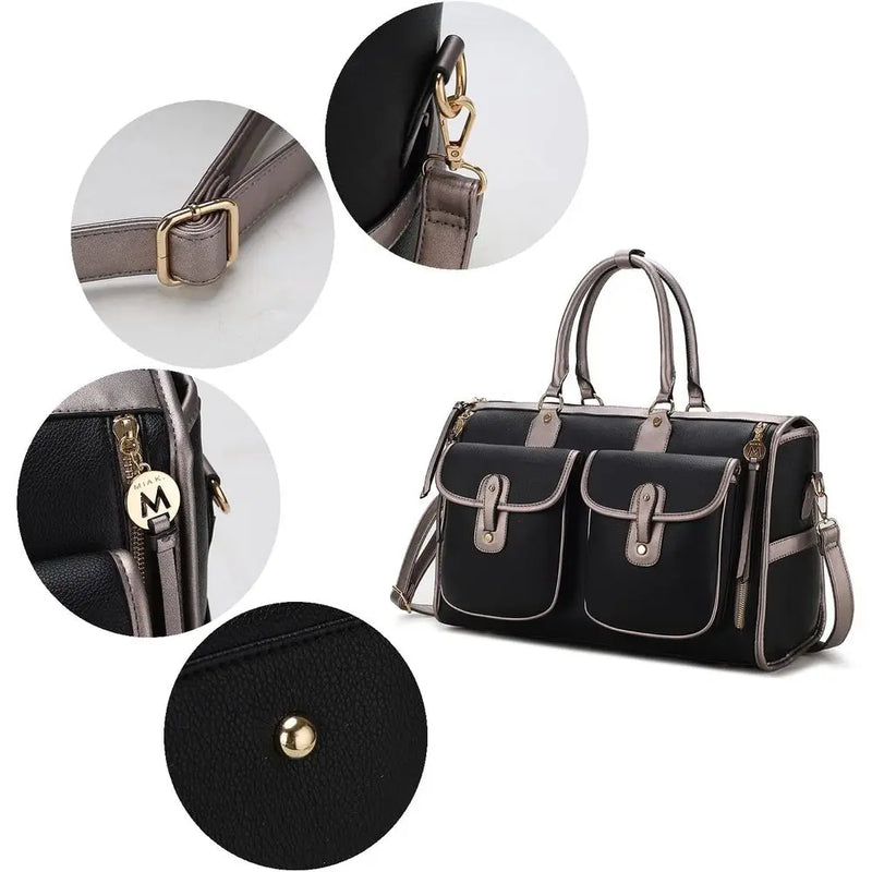Color Block Dual-Compartment Bag, Vegan Leather Large Stylish Weekender Carry-On for Women-13