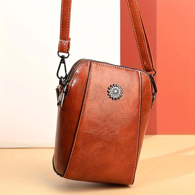 Vertical Phone Crossbody Bag Soft Leather Adjustable Shoulder Strap Mini Capacity Single Pocket Simple Fashion Daily Mobile Storage Purse For Women-2