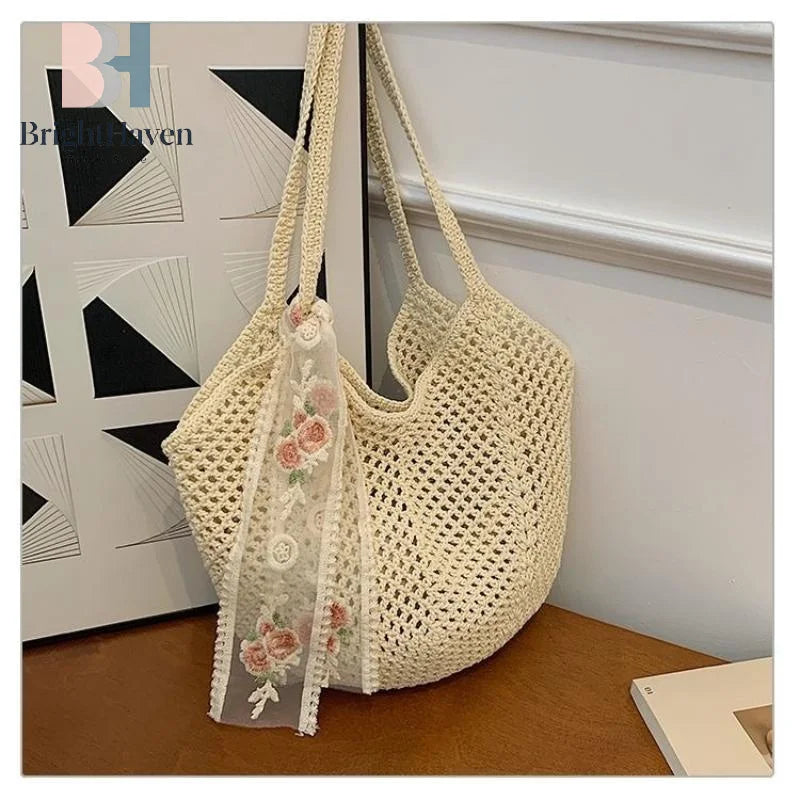 Handmade Wicker Tote Bag Large Capacity Single Shoulder Natural Rattan Casual Light Beach Vacation Daily Women Messenger Bag-5
