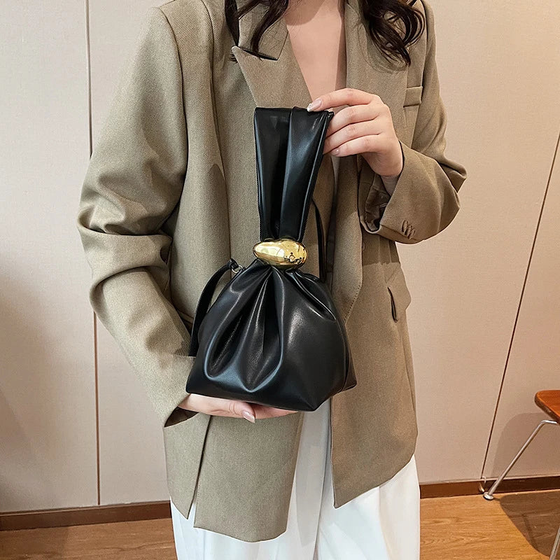 Design Mini PU Leather Dumpling Niche Clutch Bags for Women Fashion Knotted Female Retro Shoulder Bag Wrist Handbags and Purses-17