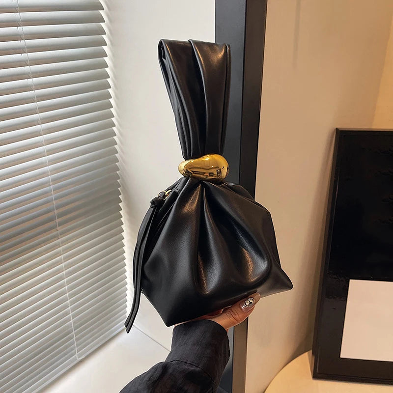 Design Mini PU Leather Dumpling Niche Clutch Bags for Women Fashion Knotted Female Retro Shoulder Bag Wrist Handbags and Purses-35
