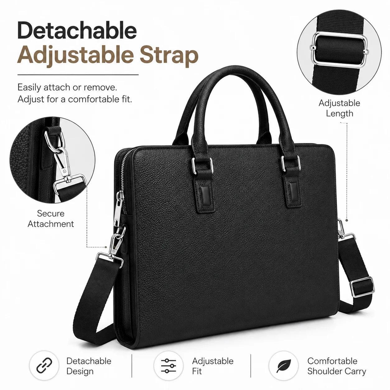 Classic Mens Top Handle Bags Luxury Business Black Briefcase for Men Daily Office Work Handbags Genuine Leather Travel Messenger Bags-2