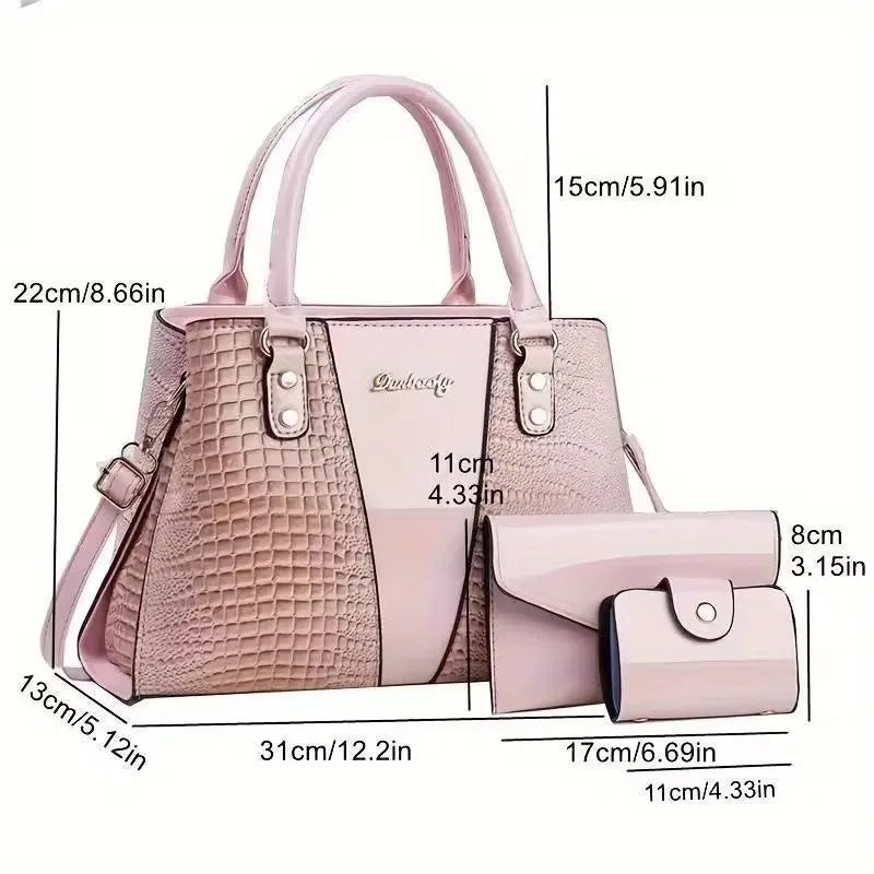 3pcs Set PU Crocodile Embossed Women'S Bag Set, Lightweight Women'S Shoulder Bag, Crossbody Bag, Large Capacity Women'S Handbag-8