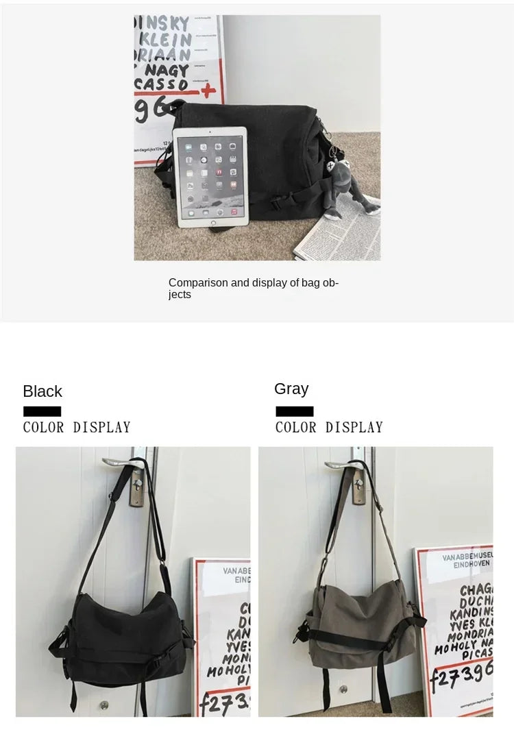 Large Capacity Canvas Messenger Bag Adjustable Shoulder Strap Casual Crossbody Handbag School Daily Bag for Youth Girls Men-13