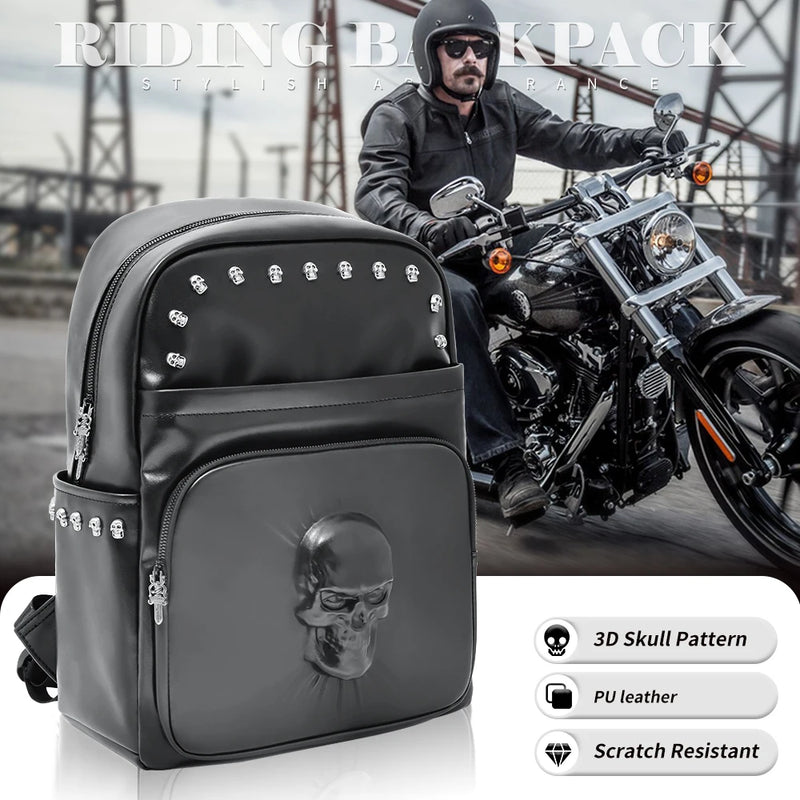 Motorcycles Accessories Bag 3D Skull PU Leather Bag Waterproof Men Women Motocycle Motorcycle Backpack Travel Bag Large PU leather-1