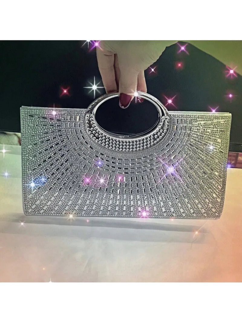 Rhinestone Clutch Bag With Chain Strap For Evening Party Dinner-4