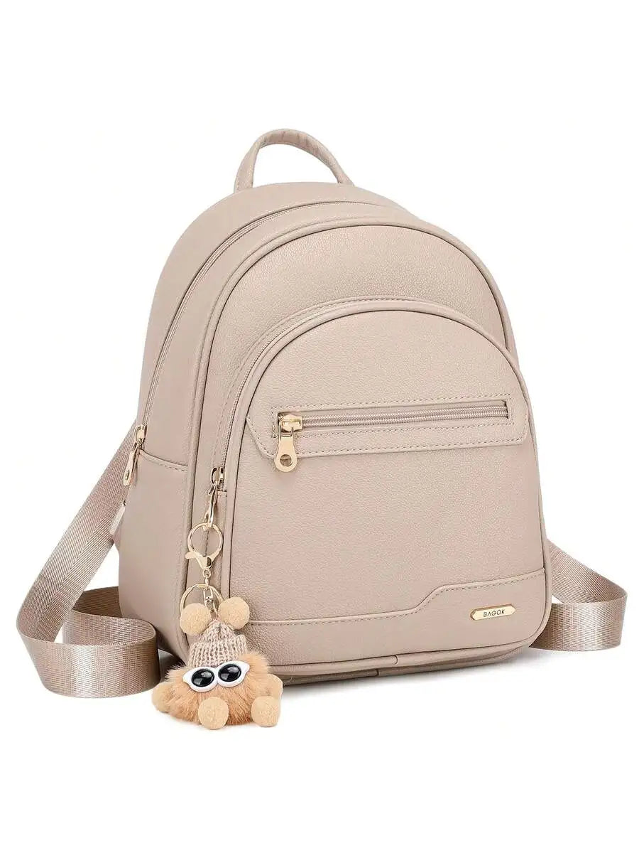 Mini PU Leather Backpack For Women With Doll Charm, Triple Zipper, Large Capacity, Casual Style-6