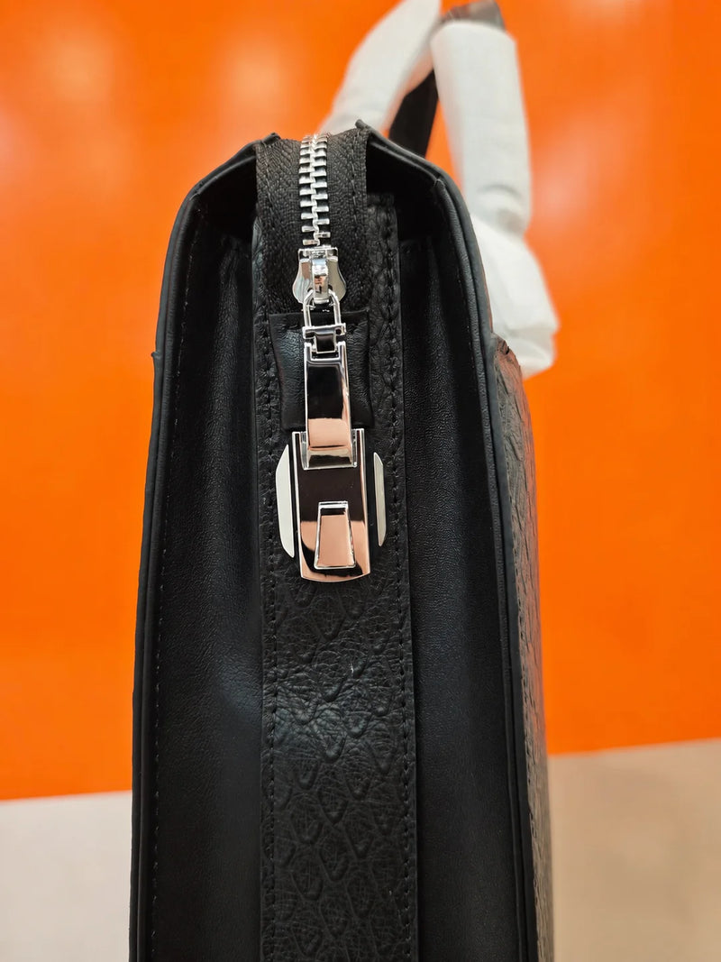 Men's Briefcase Genuine Leather Top-Handle Bags 15.6 Laptop Bag Luxury Designer Business Office Messenger Handbag Embossed Cowhide Classic Black-10