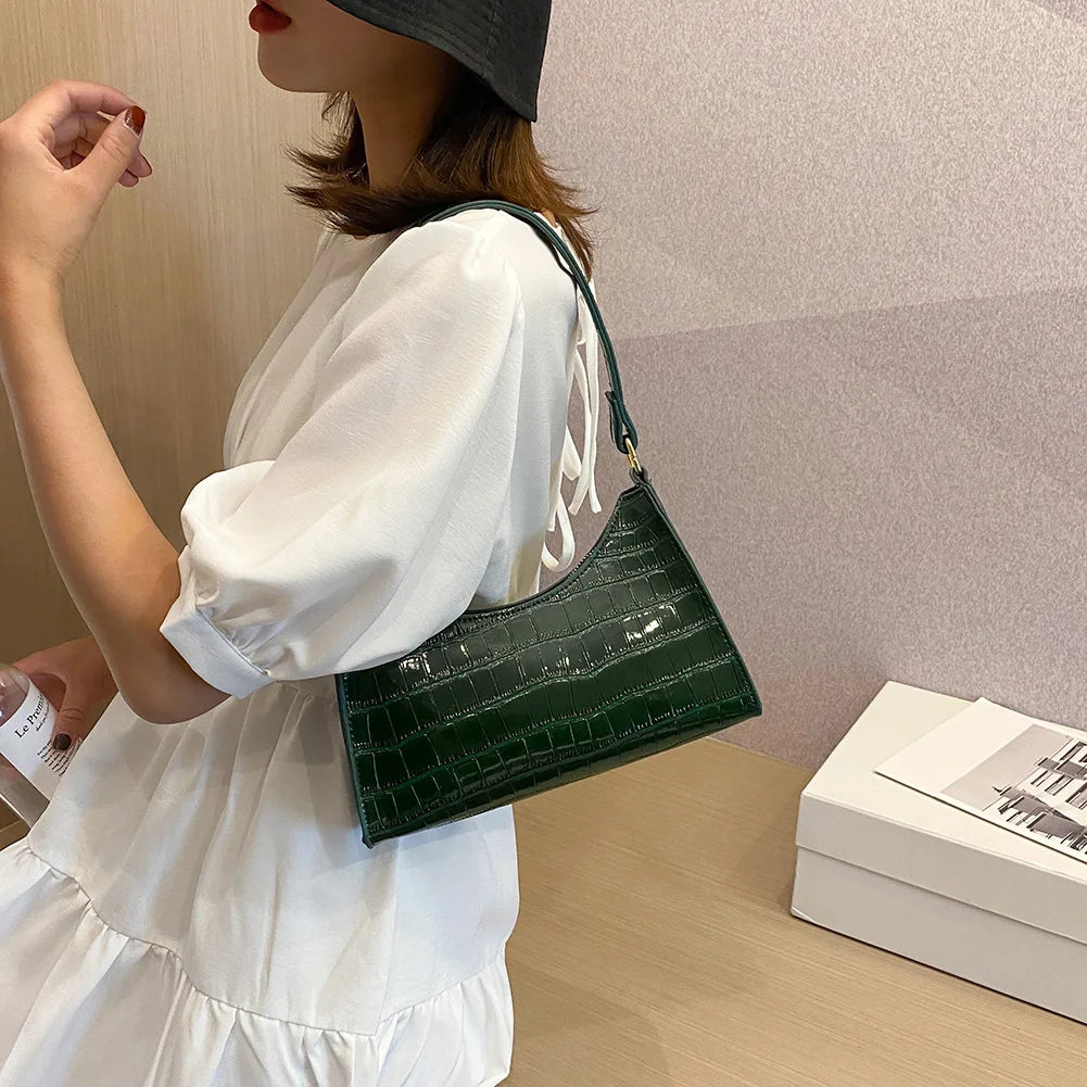 Fashion Women Shopping Bags Alligator Pattern Shopping Shoulder Bags Solid Color Casual Zipper for Daily Shopping Leisure Travel
