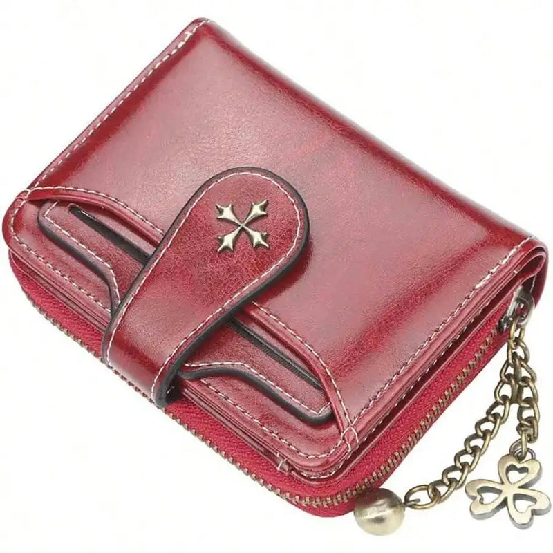 Women’s Retro Small Wallet – Mini Leather Credit Card Holder, Double-Fold Design with Zipper, Compact Aesthetic Wallet-1