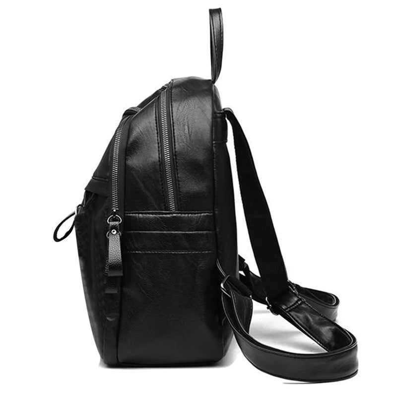 Popular Women Large Capacity Travel Knapsacks Solid Color PU Leather Shoulder Backpacks  Zipper Rucksack-13