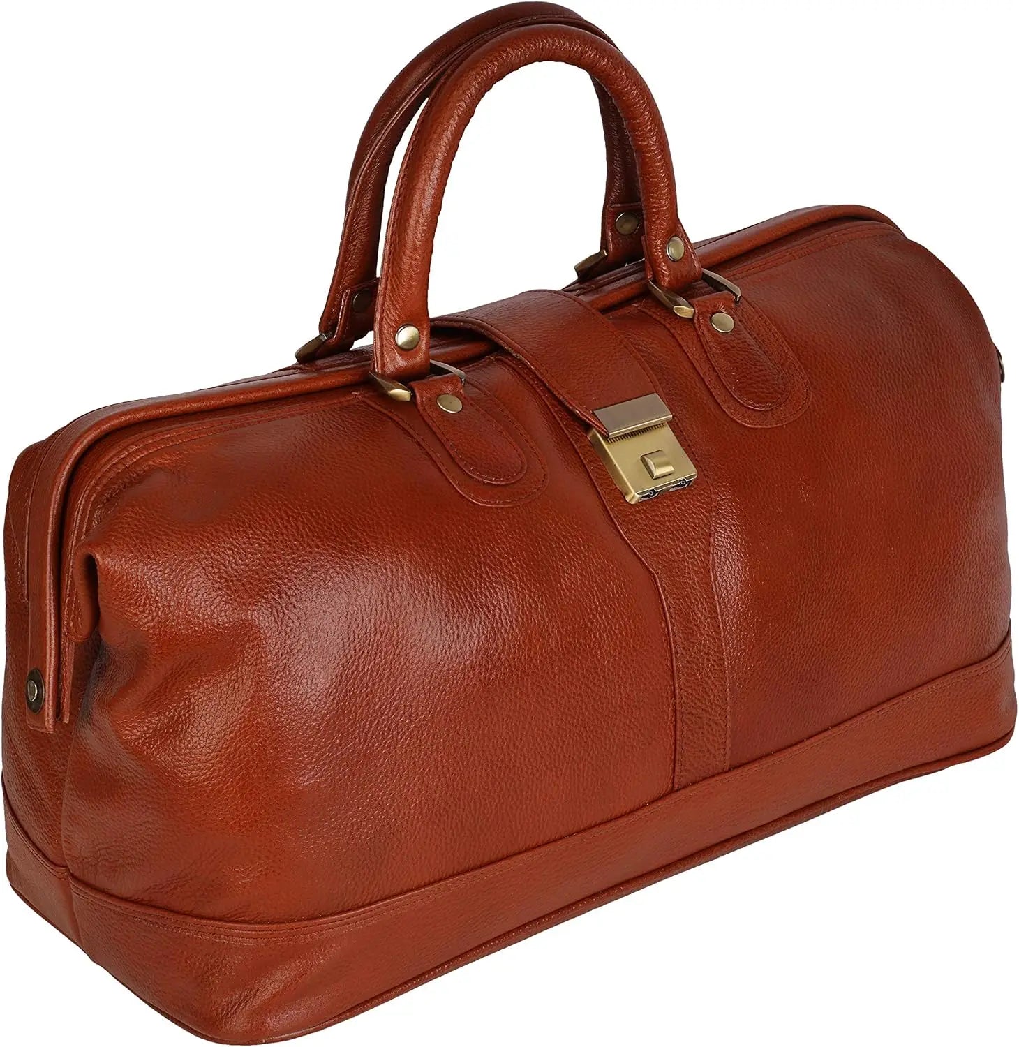 Full Grain Leather Duffel Travel Bag, Unisex Overnight Weekender Holiday Luggage, Foldable Cabin Carry On Duffle Portable Clothes Storage Organizer, Vintage Style, Tan