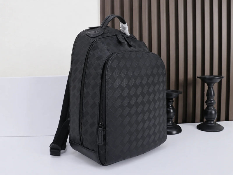 Luxury Designer Men Medium Backpack Genuine Leather 14 Laptop Bag Woven Texture Travel Rucksack Business Daypack Classic Black-9