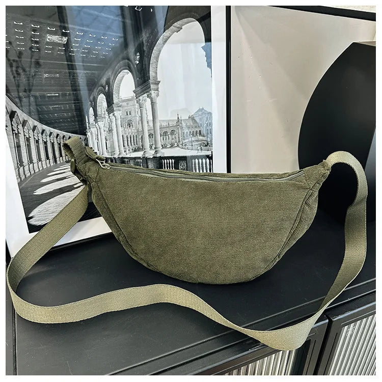 Solid Color Corduroy Women's Hobos Shoulder Bag Retro Casual Female Crossbody Bags Ladies Daily Travel Handbags Messenger Bag-29