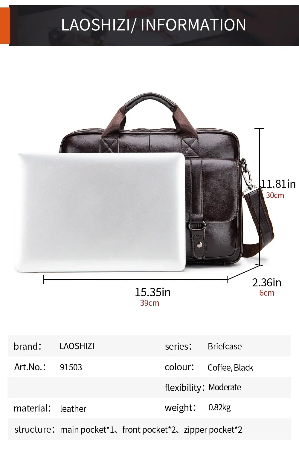 Genuine Leather Men Briefcase Double Front Pockets Large Capacity Laptop Bag Diagonal Cross Shoulder Handbag-12