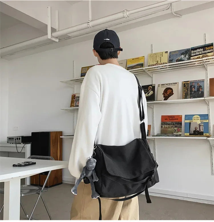 Large Capacity Canvas Messenger Bag Adjustable Shoulder Strap Casual Crossbody Handbag School Daily Bag for Youth Girls Men-17