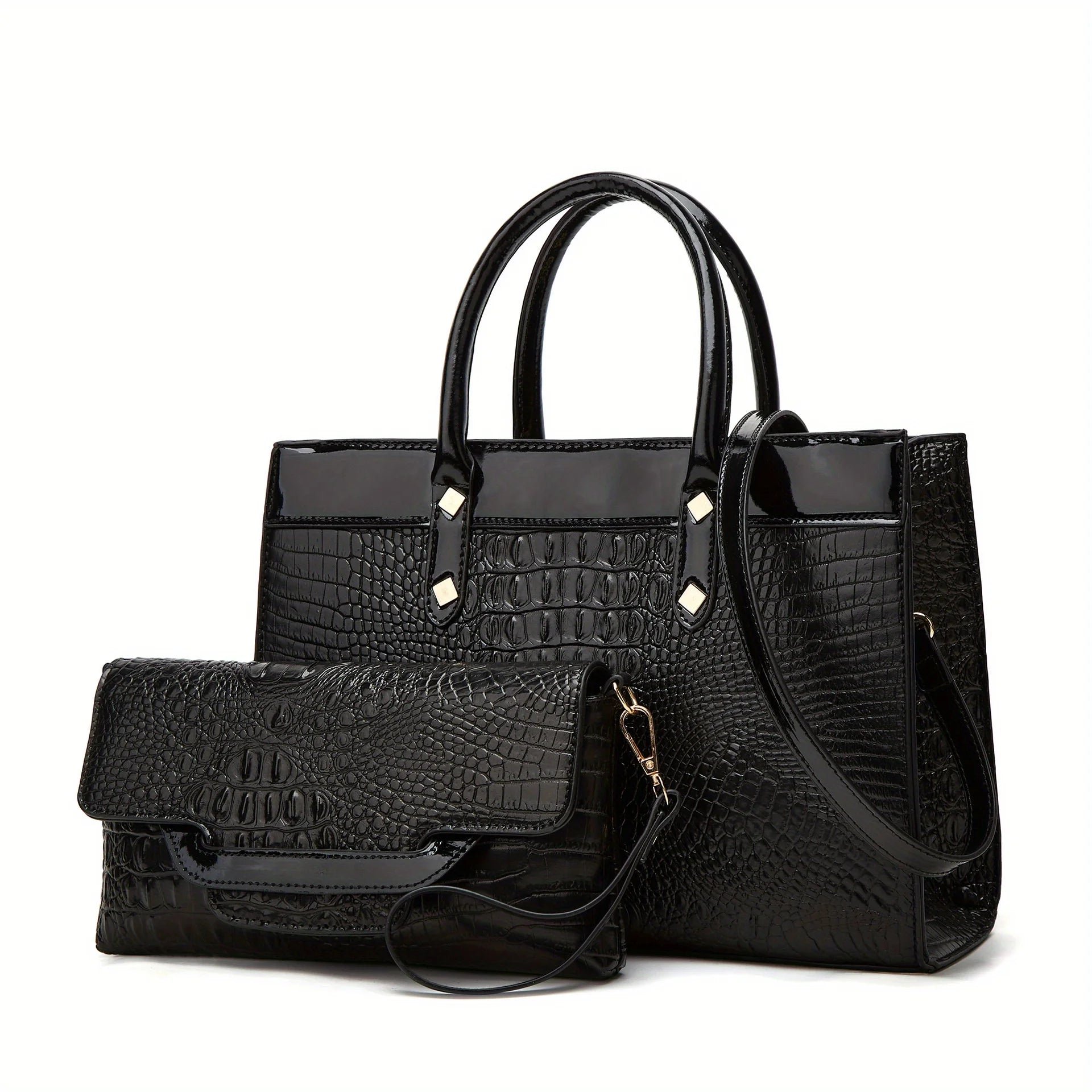 Pu Leather Crocodile Pattern Women's Fashion Bag Set Shoulder Bag Larger Capacity Tote with Multiple Compartments Crossbody Handbag Clutch Purse-14