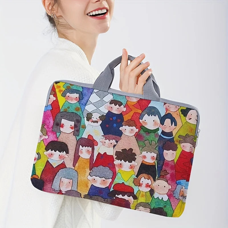 Cartoon Figure Print Laptop Briefcase 14 Inch Notebook Handbag Daily Fashion Shockproof Single Piece Laptop Carry Bag-4