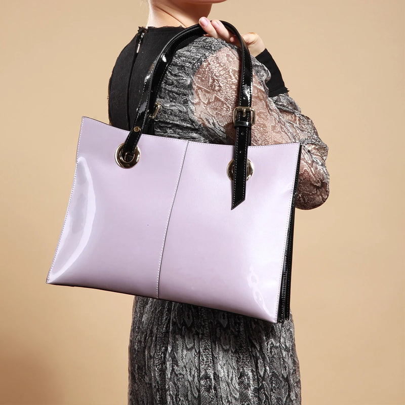 Patent Leather Handbags for Women,Designer, Luxury Tote Bag Large Capacity,Business Vintage Shiny Underarm Purses Shoulder Bags-12