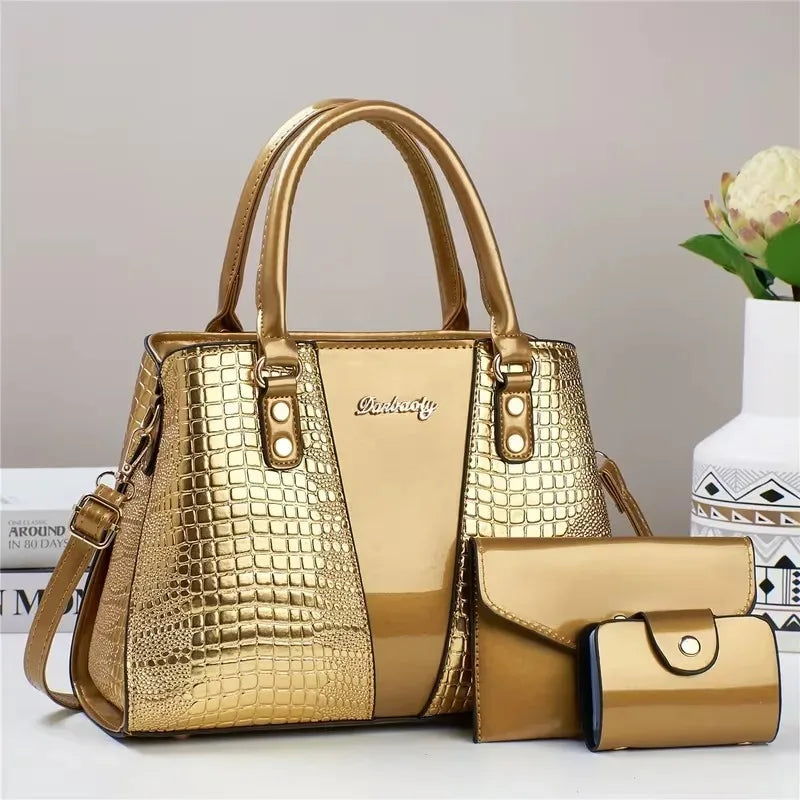 3pcs Set PU Crocodile Embossed Women'S Bag Set, Lightweight Women'S Shoulder Bag, Crossbody Bag, Large Capacity Women'S Handbag-16