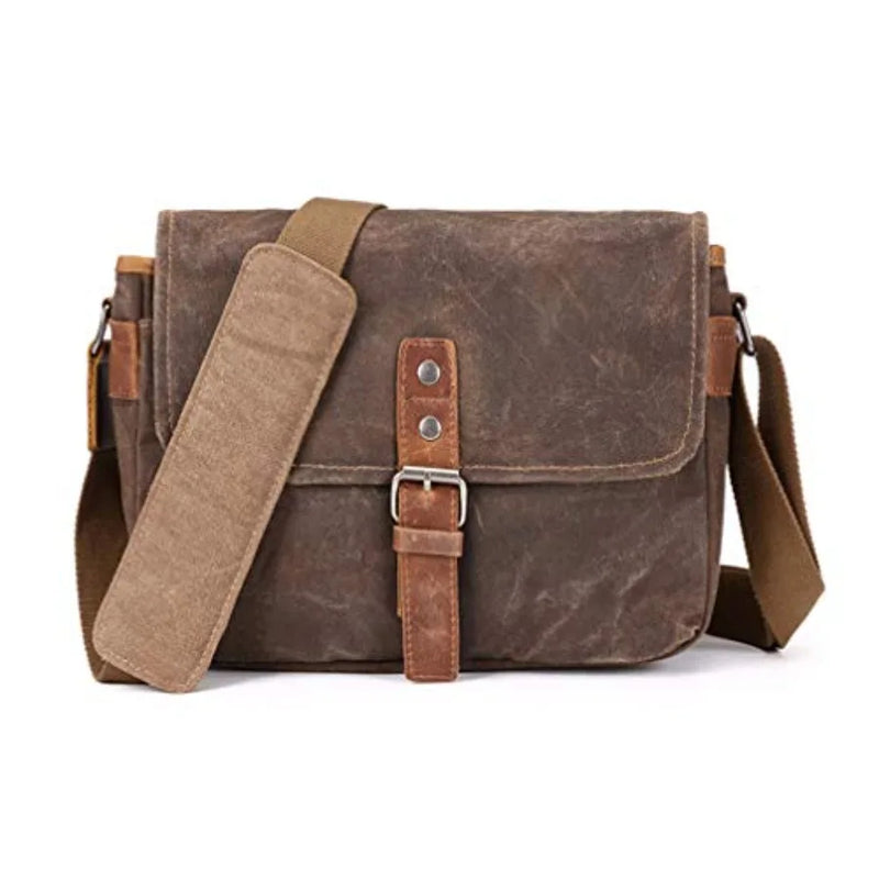 SLR Camera Bag, Waterproof Wax Canvas Bag Vintage Camera Case Messenger Bag with Interlayer Pad-7