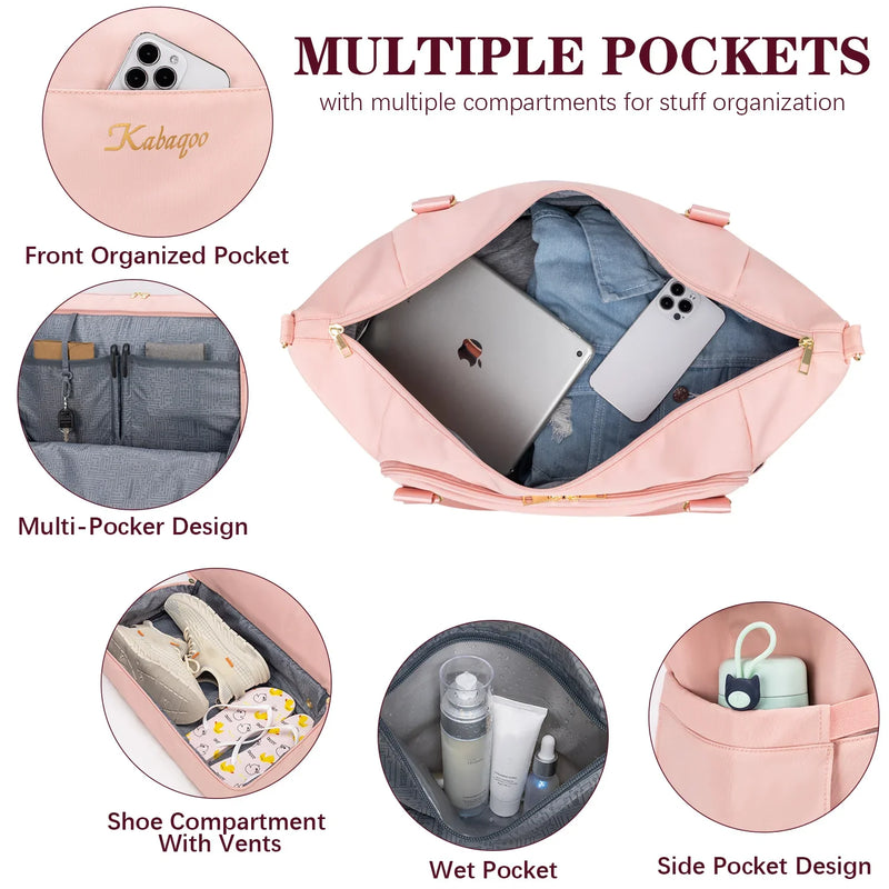 2PC Large Capacity Travel Duffle HandBag Weekender Bag For Women Gym Bag with USB Charging Port Shoe Compartment Carry on Overnight-13