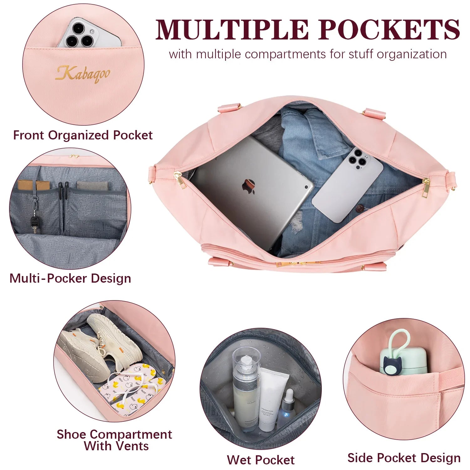 2PC Large Capacity Travel Duffle HandBag Weekender Bag For Women Gym Bag with USB Charging Port Shoe Compartment Carry on Overnight-4