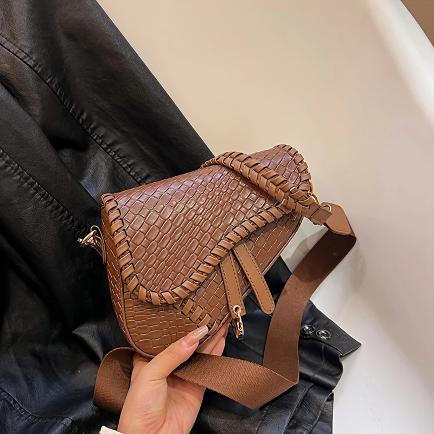 Vintage Women's Bohemian Crocodile Pattern Small Bag, PU Leather, Lightweight Shoulder Crossbody-6