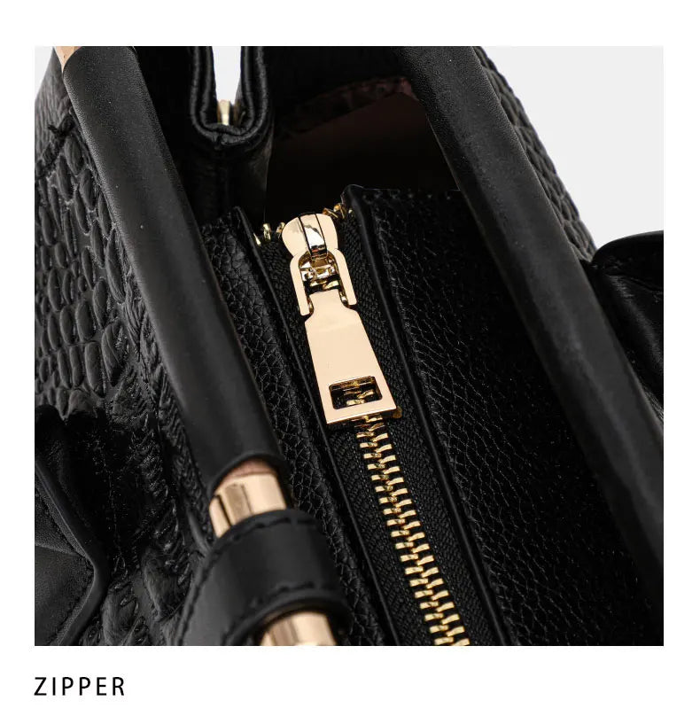 Classic Black Croc Print Cow Leather Handbag Ladies Metal Twist Lock Tote Bag With Detachable Crossbody Shoulder Strap-20