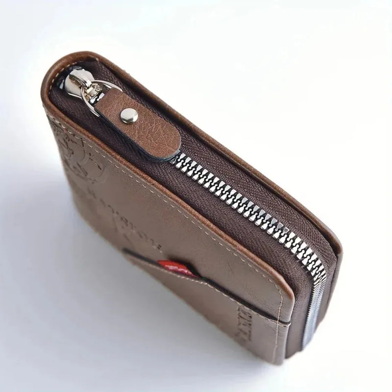 Men's Trendy Splicing Fashion PU Retro Wax Oil Leather Short Style Wallet Coin Pocket Card Clip Retro Style Compact Money Holder-11