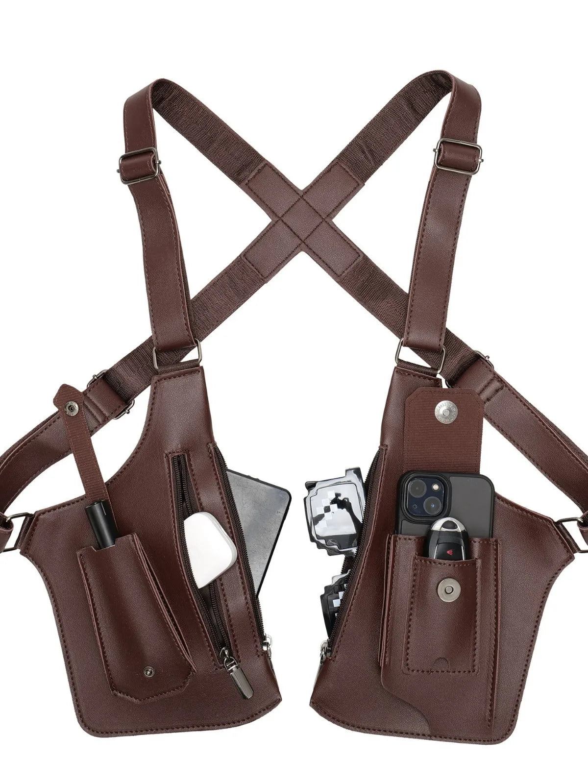 Double Shoulder Strap Tactical Fishing Bag Waterproof PU Multi-Pocket Outdoor Anti-Theft Crossbody Bag Multi-Purpose-13