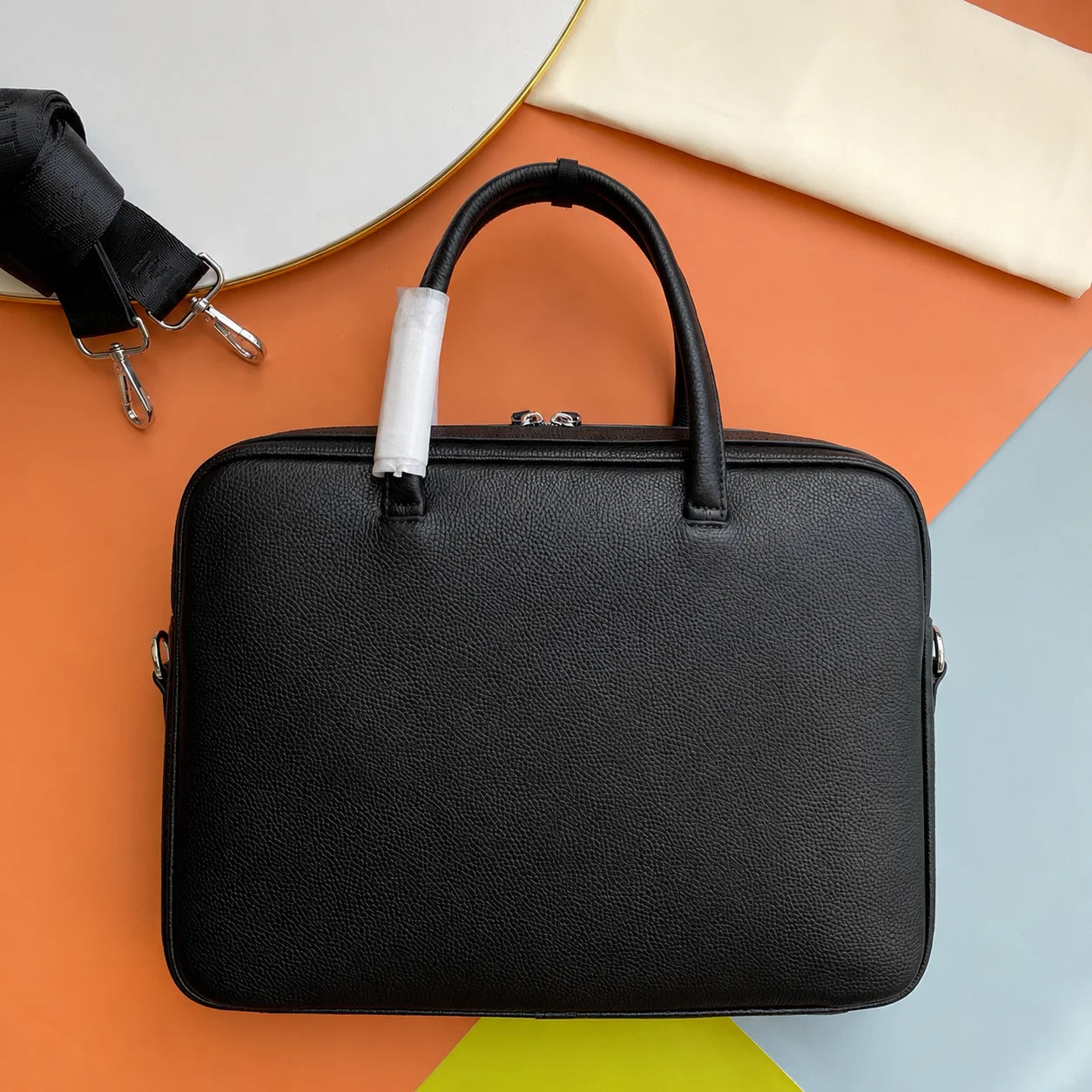 Classic Mens Top-Handle Bags Black Handbag Luxury Business Briefcase for Men Daily Office Work Handbags Cowhide Leather Travel Messenger Bags