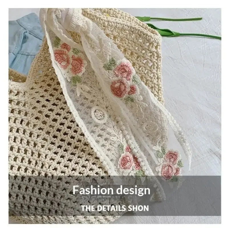 Handmade Wicker Tote Bag Large Capacity Single Shoulder Natural Rattan Casual Light Beach Vacation Daily Women Messenger Bag-17