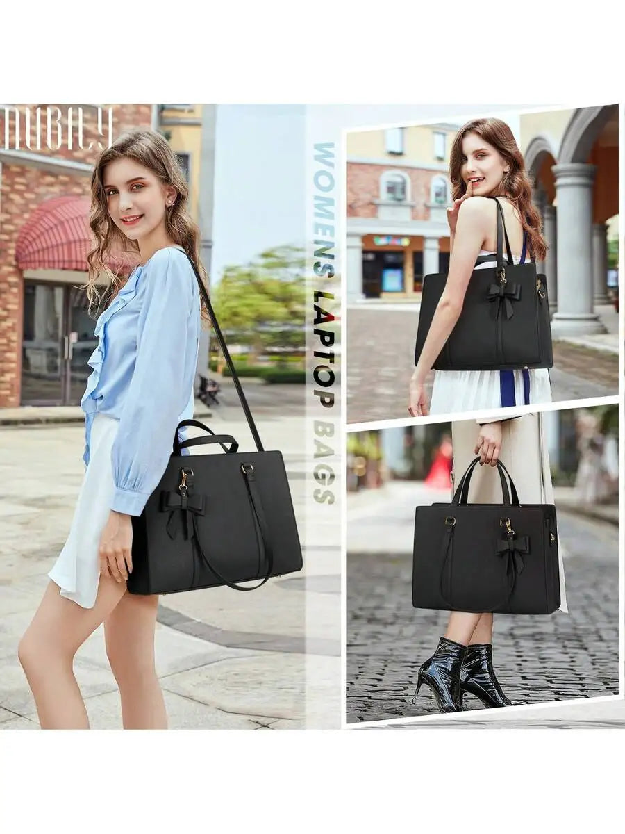 Purple Laptop Tote Bag For Women 15.6 Inch Waterproof Faux Leather Briefcase Large Capacity Shoulder Handbag Business Casual