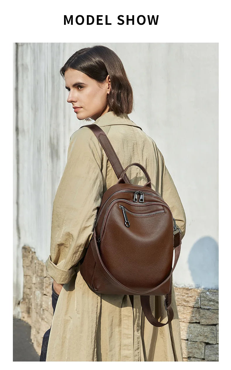 Genuine Leather Women's Backpack, New 2026 Style, Lightweight Small Backpack, Commute Bag for Work, Large-Capacity Travel Backpack-8