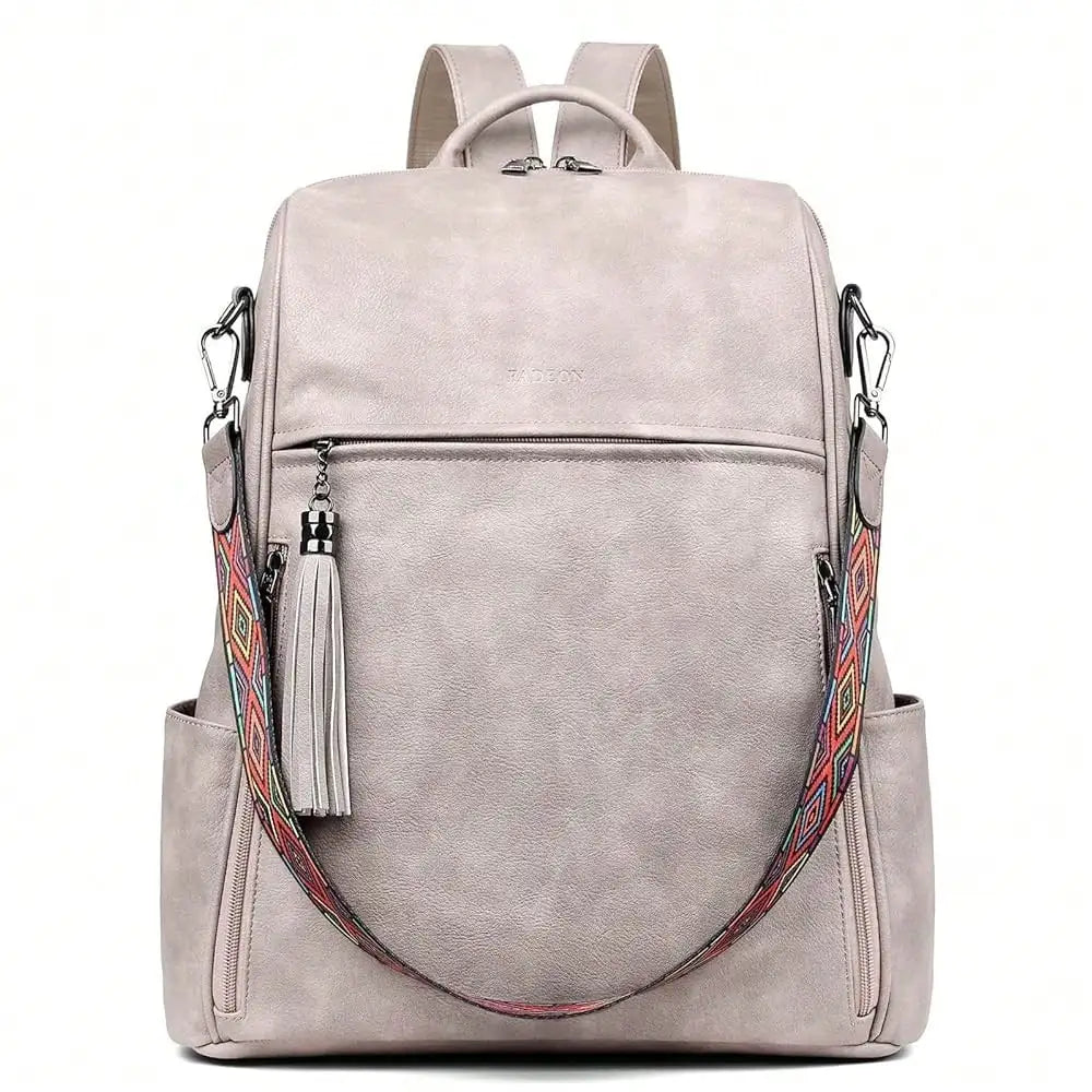 Leather Laptop Backpack For Women Designer 15.6 Inch PU Laptop Bag, Ladies Travel Computer Work Backpack Brown-19