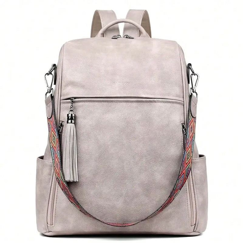 Leather Laptop Backpack For Women Designer 15.6 Inch PU Laptop Bag, Ladies Travel Computer Work Backpack Brown-19